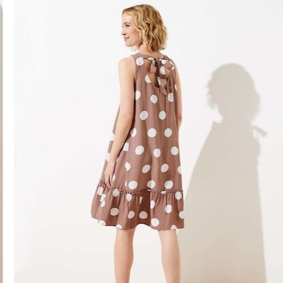 LOFT Brown Polka Dot Dress Drop Waist XS - Picture 6 of 13